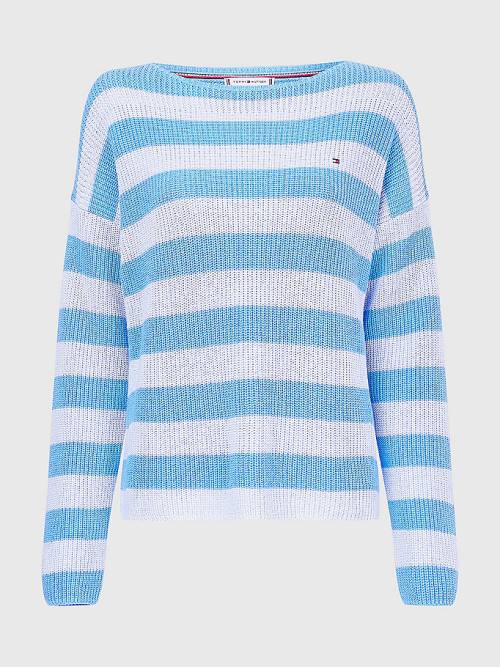 Tommy Hilfiger Stripe Boot Neck Relaxed Fit Jumper Truien Dames Blauw | TH165IBS