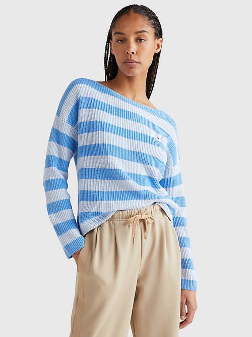 Tommy Hilfiger Stripe Boot Neck Relaxed Fit Jumper Truien Dames Blauw | TH165IBS