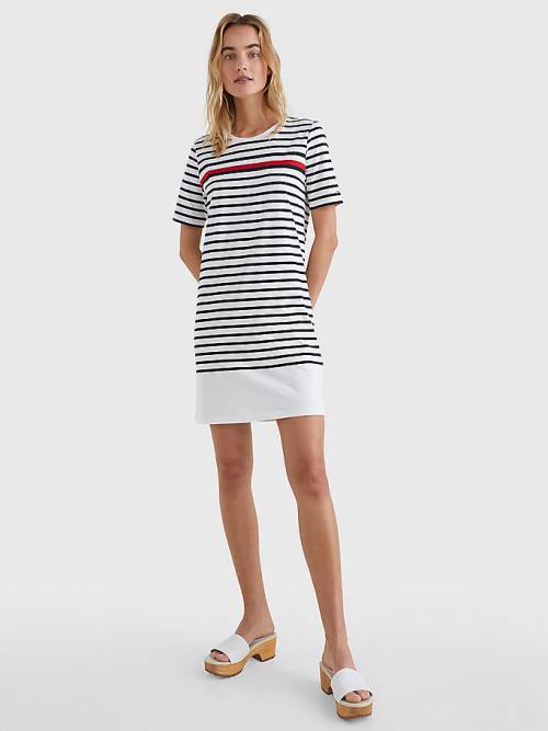 Tommy Hilfiger Stripe Crew Neck Jurken Dames Wit | TH902USE