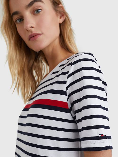 Tommy Hilfiger Stripe Crew Neck Jurken Dames Wit | TH902USE