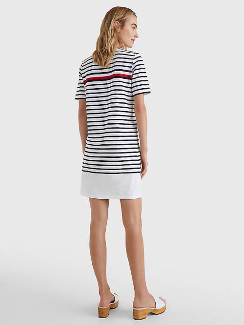 Tommy Hilfiger Stripe Crew Neck Jurken Dames Wit | TH902USE