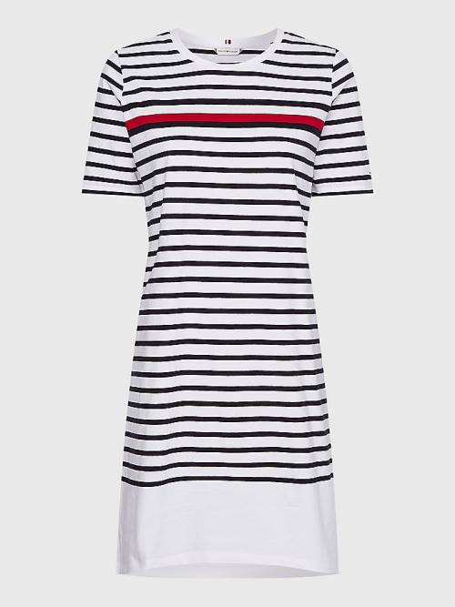 Tommy Hilfiger Stripe Crew Neck Jurken Dames Wit | TH902USE