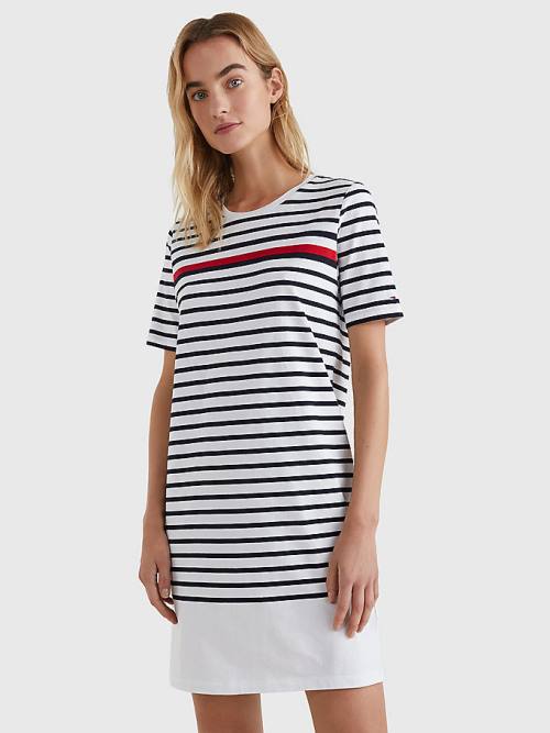 Tommy Hilfiger Stripe Crew Neck Jurken Dames Wit | TH902USE