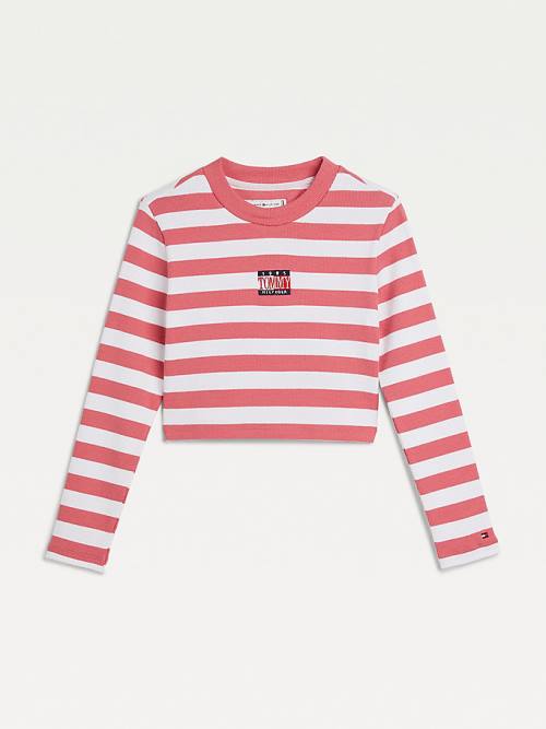 Tommy Hilfiger Stripe Crop Long Sleeve T-shirts Meisjes Rood | TH869YUB