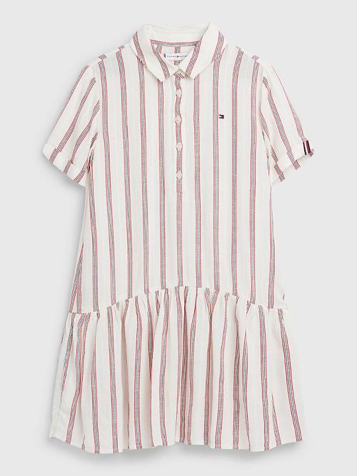 Tommy Hilfiger Stripe Dropped Taille Shirt Jurken Meisjes Wit | TH741BYV