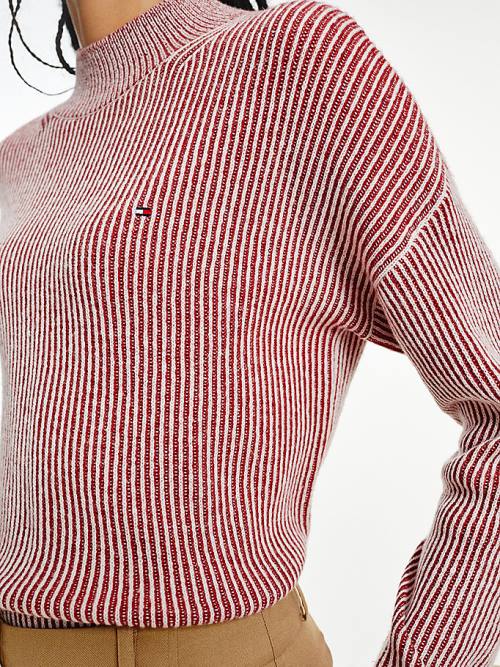 Tommy Hilfiger Stripe Mock Turtleneck Wool Jumper Truien Dames Rood | TH145SMO