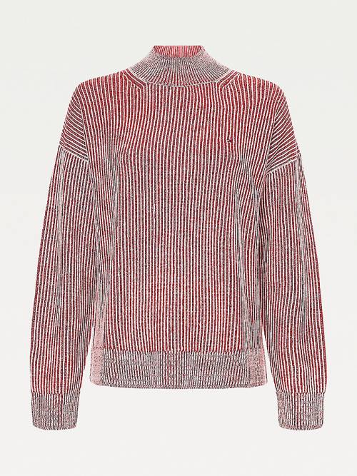 Tommy Hilfiger Stripe Mock Turtleneck Wool Jumper Truien Dames Rood | TH145SMO