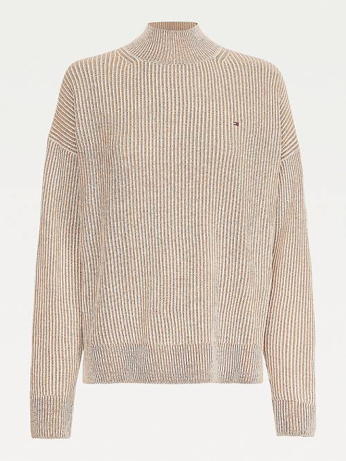 Tommy Hilfiger Stripe Mock Turtleneck Wool Jumper Truien Dames Beige | TH964XHL