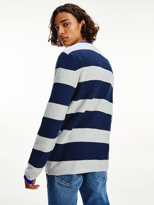 Tommy Hilfiger Stripe Organic Katoenen Jumper Truien Heren Blauw | TH107GMK