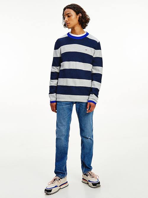 Tommy Hilfiger Stripe Organic Katoenen Jumper Truien Heren Blauw | TH107GMK