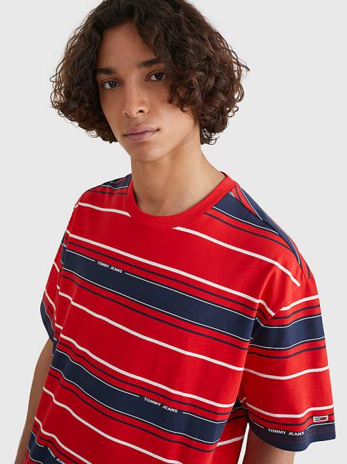 Tommy Hilfiger Stripe Organic Katoenen T-shirts Heren Blauw | TH165OAC