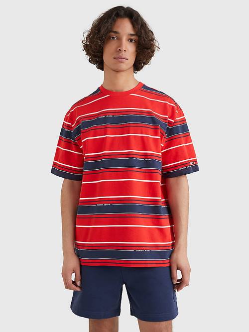 Tommy Hilfiger Stripe Organic Katoenen T-shirts Heren Blauw | TH165OAC