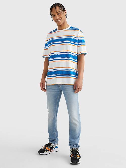 Tommy Hilfiger Stripe Organic Katoenen T-shirts Heren Wit | TH627XST