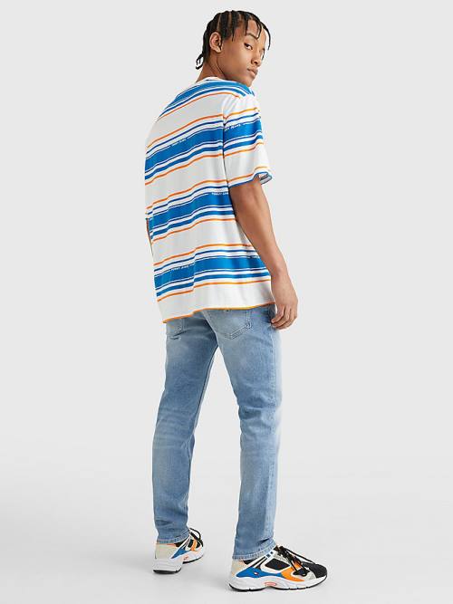 Tommy Hilfiger Stripe Organic Katoenen T-shirts Heren Wit | TH627XST