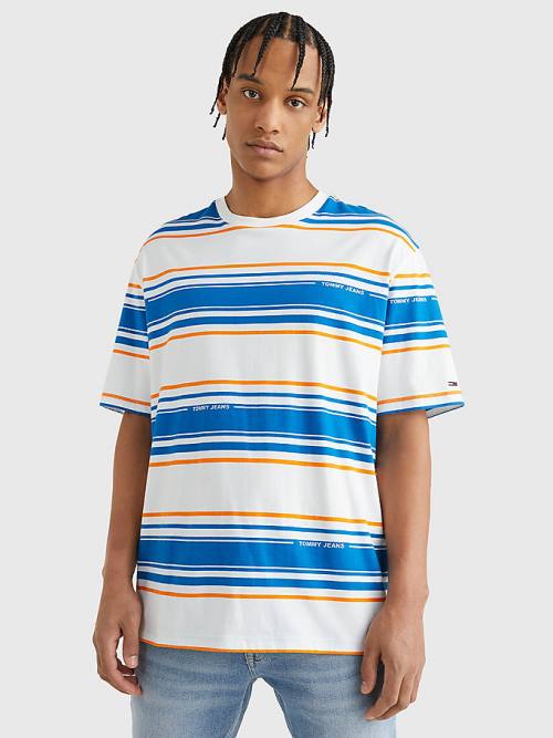 Tommy Hilfiger Stripe Organic Katoenen T-shirts Heren Wit | TH627XST