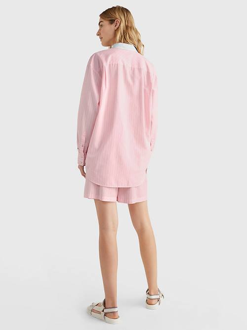 Tommy Hilfiger Stripe Oversized Overhemd Dames Roze | TH392VKQ