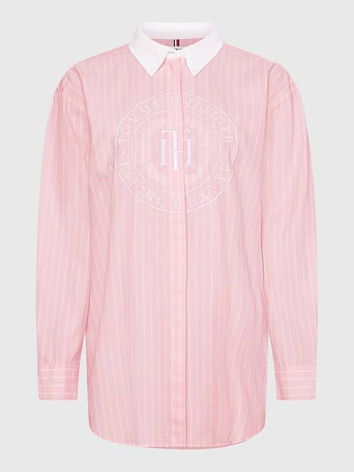 Tommy Hilfiger Stripe Oversized Overhemd Dames Roze | TH392VKQ