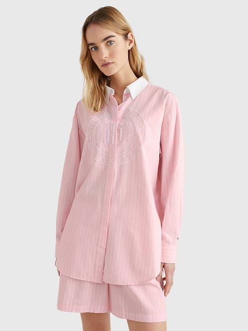 Tommy Hilfiger Stripe Oversized Overhemd Dames Roze | TH392VKQ