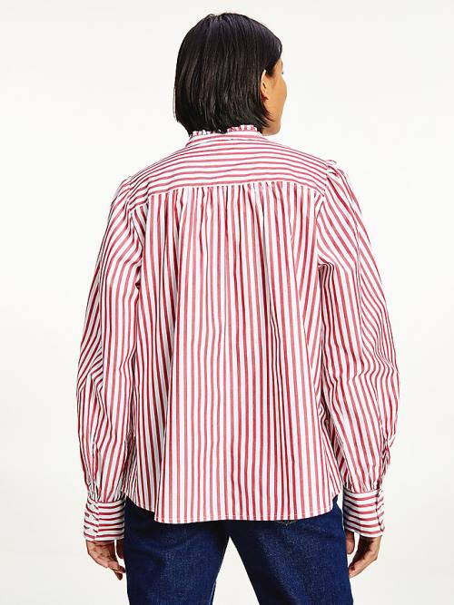 Tommy Hilfiger Stripe Relaxed Fit Frill Blouse Dames Rood | TH382VGJ