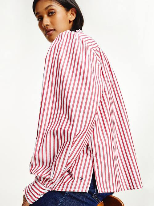 Tommy Hilfiger Stripe Relaxed Fit Frill Blouse Dames Rood | TH382VGJ