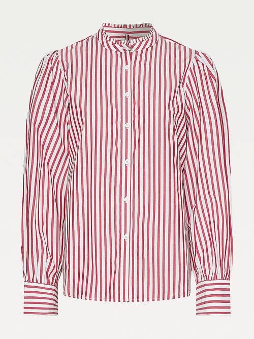 Tommy Hilfiger Stripe Relaxed Fit Frill Blouse Dames Rood | TH382VGJ