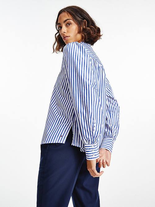 Tommy Hilfiger Stripe Relaxed Fit Frill Blouse Dames Blauw | TH948PMW