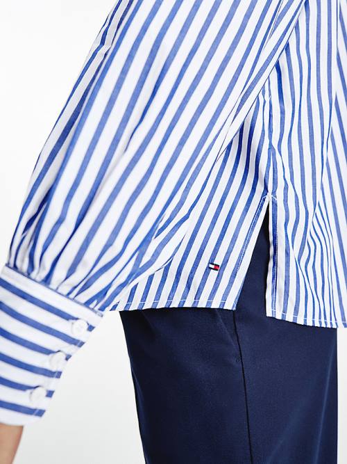 Tommy Hilfiger Stripe Relaxed Fit Frill Blouse Dames Blauw | TH948PMW