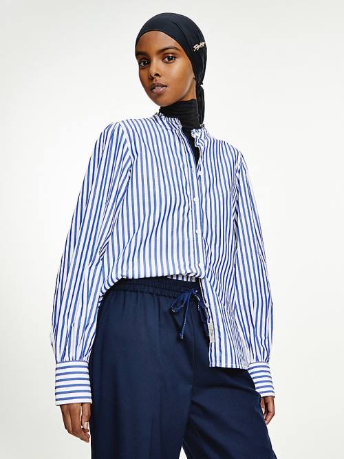 Tommy Hilfiger Stripe Relaxed Fit Frill Blouse Dames Blauw | TH948PMW