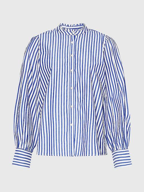 Tommy Hilfiger Stripe Relaxed Fit Frill Blouse Dames Blauw | TH948PMW