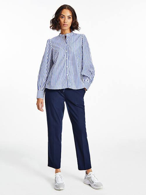 Tommy Hilfiger Stripe Relaxed Fit Frill Blouse Dames Blauw | TH948PMW