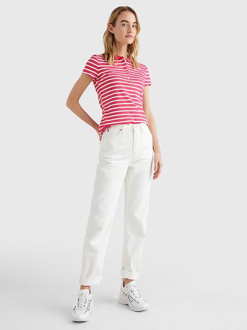 Tommy Hilfiger Stripe Slim Fit Poloshirt Dames Roze | TH497SKM