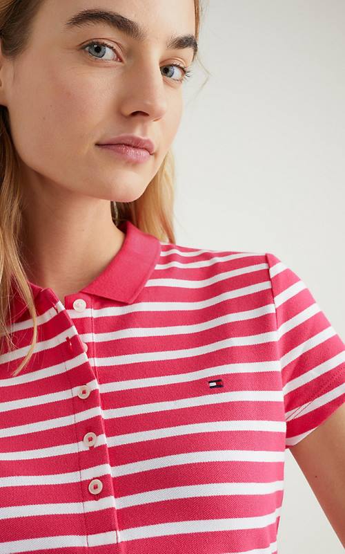 Tommy Hilfiger Stripe Slim Fit Poloshirt Dames Roze | TH497SKM