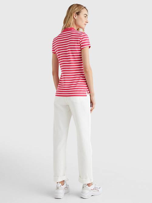 Tommy Hilfiger Stripe Slim Fit Poloshirt Dames Roze | TH497SKM