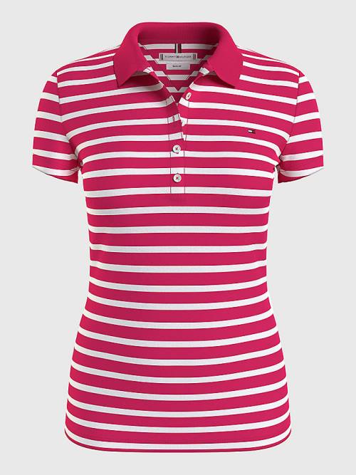 Tommy Hilfiger Stripe Slim Fit Poloshirt Dames Roze | TH497SKM