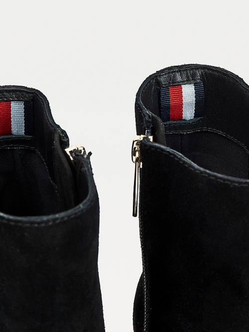 Tommy Hilfiger Suede Block Heel Schoenplaatjes Laarzen Dames Zwart | TH642BWY