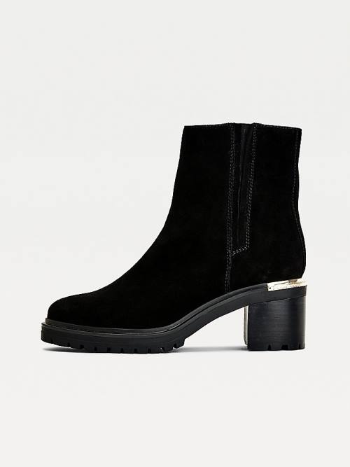 Tommy Hilfiger Suede Block Heel Schoenplaatjes Laarzen Dames Zwart | TH642BWY