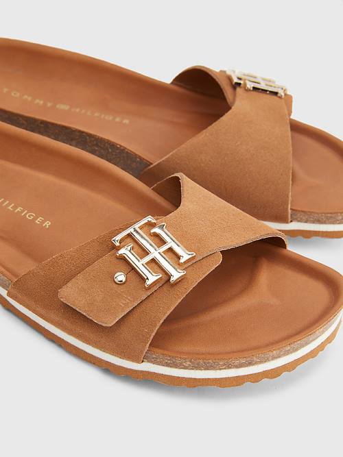 Tommy Hilfiger Suede Cork Platte Sandalen Dames Bruin | TH814KDB