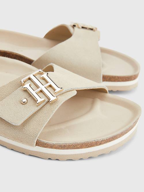 Tommy Hilfiger Suede Cork Platte Sandalen Dames Beige | TH824LDU