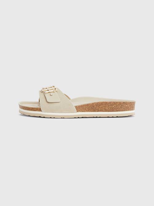 Tommy Hilfiger Suede Cork Platte Sandalen Dames Beige | TH824LDU