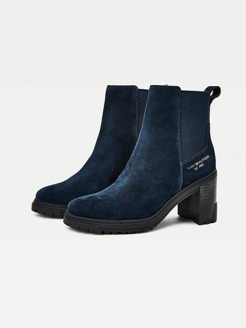 Tommy Hilfiger Suede High Heel Chelsea Laarzen Dames Blauw | TH813VAR