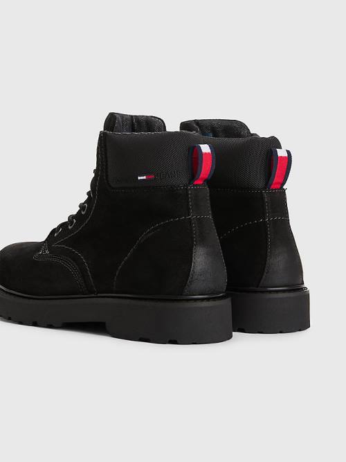 Tommy Hilfiger Suede Kanten Up Schoenplaatjes Laarzen Heren Zwart | TH752EZR