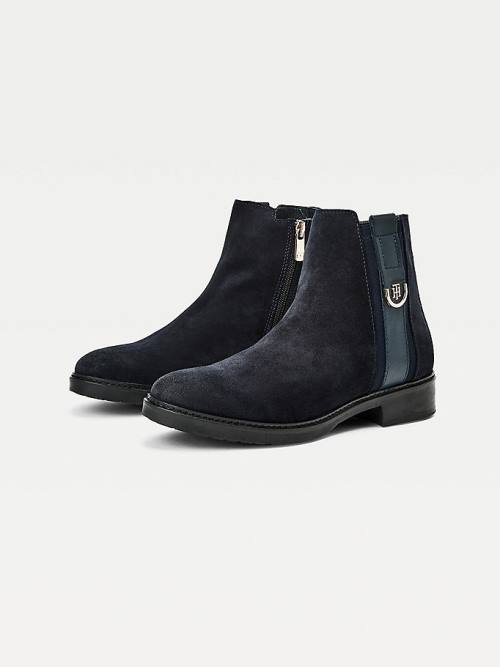 Tommy Hilfiger Suede Monogram Ankle Laarzen Dames Blauw | TH965DEQ