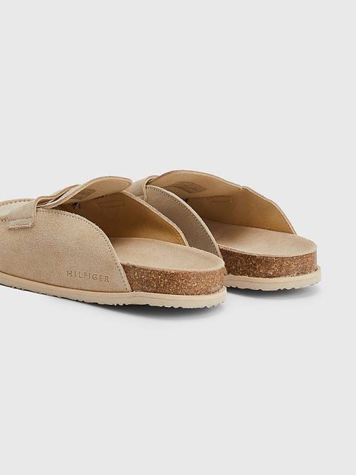 Tommy Hilfiger Suede Slip-On Mules Sandalen Heren Beige | TH405AMV