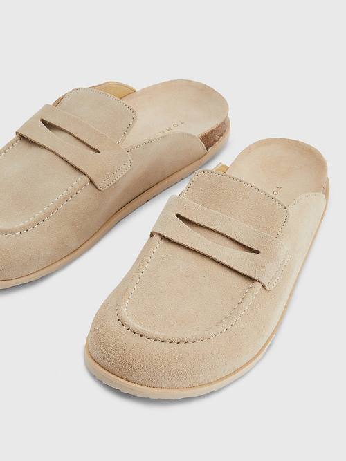 Tommy Hilfiger Suede Slip-On Mules Sandalen Heren Beige | TH405AMV