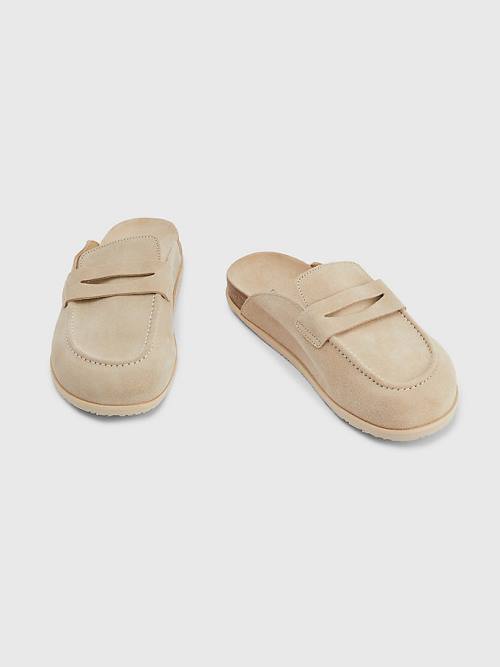 Tommy Hilfiger Suede Slip-On Mules Sandalen Heren Beige | TH405AMV