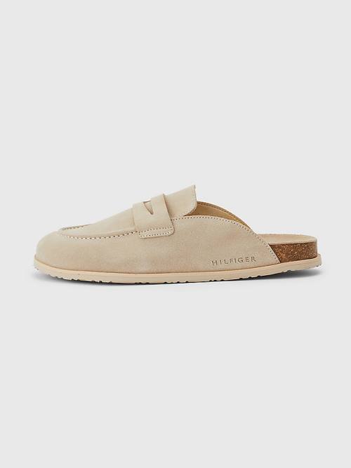 Tommy Hilfiger Suede Slip-On Mules Sandalen Heren Beige | TH405AMV