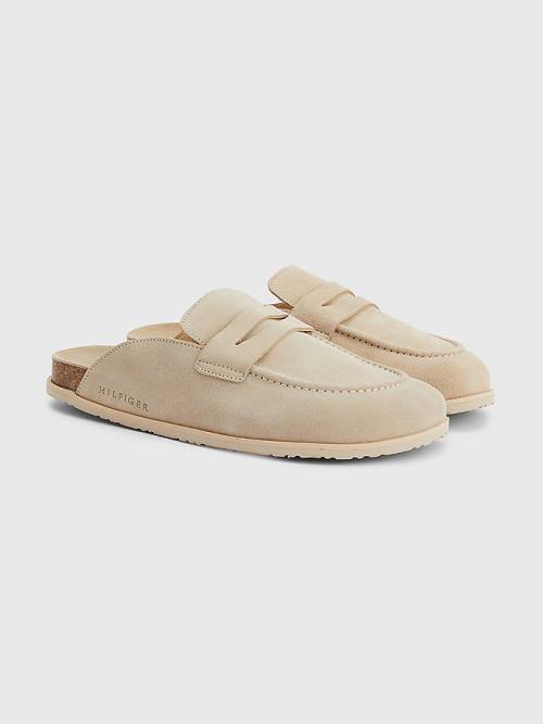 Tommy Hilfiger Suede Slip-On Mules Sandalen Heren Beige | TH405AMV