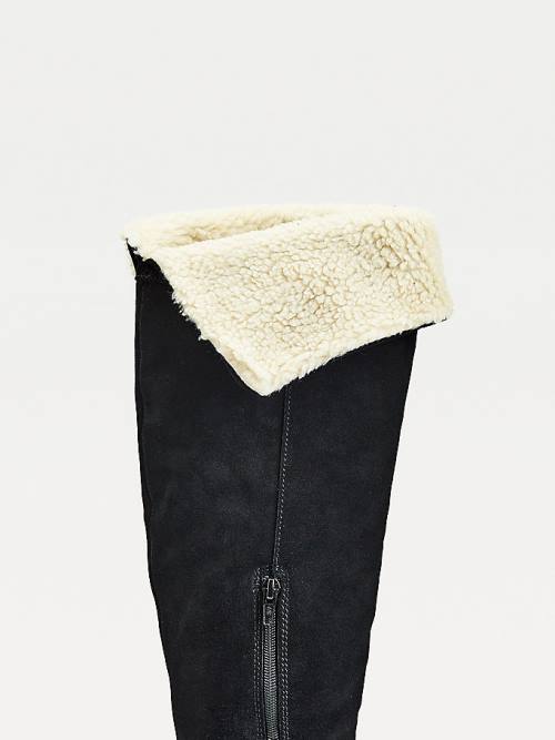 Tommy Hilfiger Suede Warm Gevoerde Schoenplaatjes Knee Laarzen Dames Zwart | TH536YER