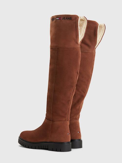 Tommy Hilfiger Suede Warm Gevoerde Schoenplaatjes Knee Laarzen Dames Bruin | TH672MXR