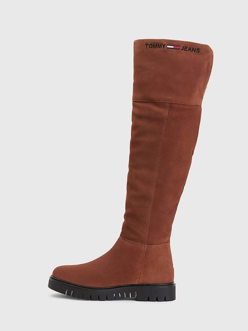 Tommy Hilfiger Suede Warm Gevoerde Schoenplaatjes Knee Laarzen Dames Bruin | TH672MXR